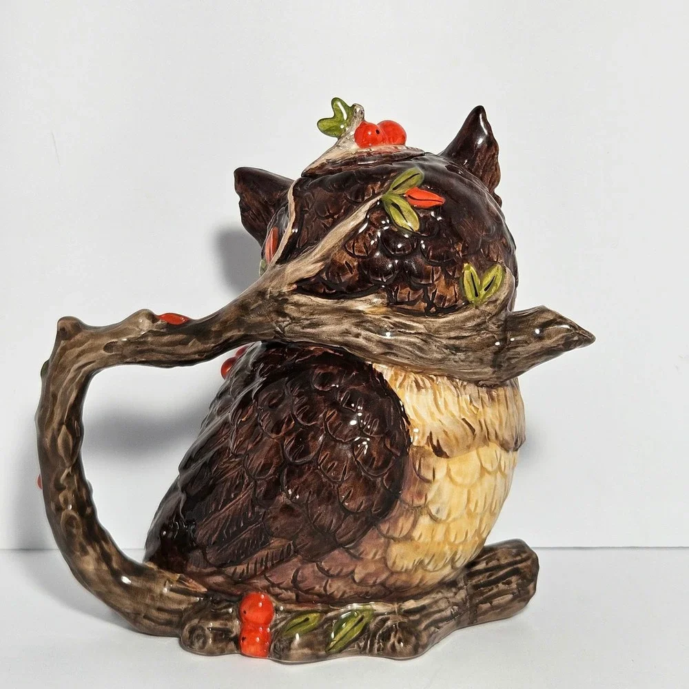 Cracker Barrel Stoneware Harvest Owl Teapot Brown Fall Autumn Decor